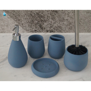 5 pcs polyresin Bathroom Set with Cup, Tray - Soap Dispenser and Tooth Brush Holder